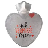 Hugo Frosch Wärmflasche Herz 1,0 l transparent mit Druck "Ich vermiss dich" und Herzeinlage