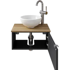 Saphir Waschtisch SAPHIR "Serie 6915 Waschschale mit Unterschrank für Gästebad, Gäste WC", schwarz (schwarz matt, riviera eiche, schwarz matt touch), B:51cm H:39,8cm T:35cm, Waschtische, Waschtisch, 51 cm breit, 1 Tür, Waschtischplatte, kleine Bäder, ohne