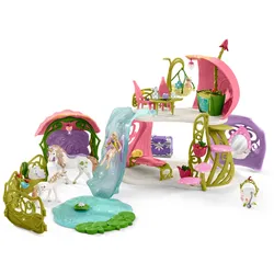 Schleich 42445 - bayala - Glitzerndes Blütenhaus mit Einhörnern, See und Stall