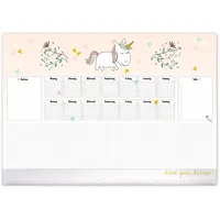 PRIMUS PRINT - Einhorn Schreibtischunterlage Papier - DIN A2 Unterlage Schreibtisch - Abreißblock - 80g Dickes Naturpapier - Stabiler Papprücken - 25 Blatt - [ Motiv: Einhorn mit Fußleiste ]