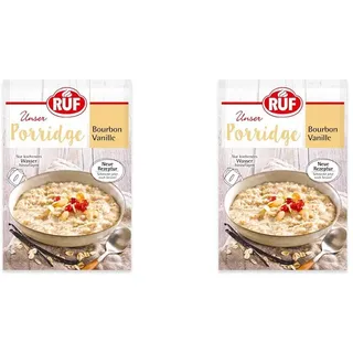 RUF Porridge Bourbon-Vanille mit Vollkorn-Haferflocken und natürlichem Bourbon Vanillearoma, warmer und besonders leckerer Hafergenuss,1 x 65g Beutel (Packung mit 2)