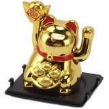 Maneki Neko Winkekatze Solar Winkende Arm Glückskatze, niedliche Glückskatze Dekofigur für Schreibtisch Wohnaccessoires Dekoration 2 Zoll (Gold)