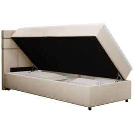 panda möbel Boxspringbett 90x200 mit Bettkast und Topper - Beige,