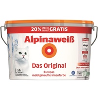 Alpinaweiß Das Original – optimal deckende und ergiebige weiße Wandfarbe – mit Spritz-Schutz-Formel – 12 Liter