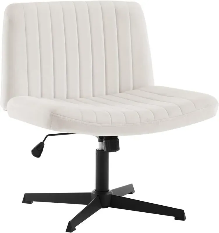 WOLTU Bürostuhl ohne Armlehnen, Drehstuhl, ergonomisch, höhenverstellbar, 360° drehbar, gepolsterter Stuhl, mit Wippfunktion, Samt, Cremeweiß