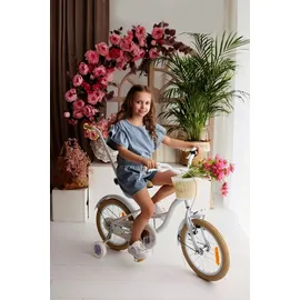 SUN BABY Mädchenfahrrad 14 Zoll Glocke Zusatzräder Schubstange Flower Bike baby blue - Blau/Hellblau/Weiß