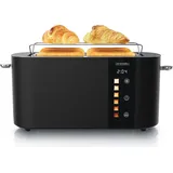 Arendo Toaster 4 Scheiben, Langschlitztoaster, Langschlitz, Edelstahl, 1500W, Display mit Restzeitanzeige, Brötchenaufsatz, Defrost Funktion, Wär... - Schwarz
