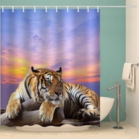 ALABOW 3D Tiger Design Duschvorhang Anti Schimmel 240 x 200 cm mit 12 Ringe Polyester Sonnenuntergang Tiger Duschvorhänge Anti-Bakteriell Waschbar Wasserdicht Badvorhänge für Badezimmer