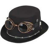 Erwachsene Steampunk Zylinder Schwarz Mit Googles & Gears Kette Alternative Fest