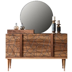 Casa Padrino Luxus Schlafzimmer Kommode mit Wandspiegel Braun / Kupferfarben - Eleganter Massivholz Schrank mit Spiegel - Luxus Schlafzimmer Möbel