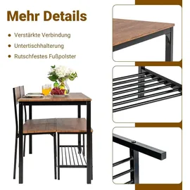 Costway Esstisch Set 4 Stück, Küchentisch mit 2 Stühlen & 1 Bank & Regal, Industrie, Esszimmer Tisch
