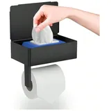 Wandmontierter Toilettenpapierhalter Ohne Bohren, Mit Ablage Und Feuchttuchspender, Schwarz, Für Bad Und Küche