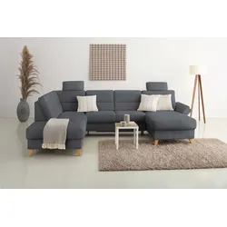Wohnlandschaft HOME AFFAIRE "Westerland U-Form", grau, B:303cm H:90cm T:213cm, 100% Polyester, Sofas, Federkern, wahlweise Bettfunktion, Stauraum und Armlehn-Verstellung