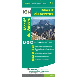 IGN Frankreich IGN 75 000 Touristische Wanderkarte 01 Massif du Vercors