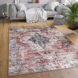 Teppich PACO HOME "Lyon 331", rot, B:200cm H:4mm L:280cm, Polyester, Teppiche, Kurzflor, Orient-Optik, Vintage Design, waschbar
