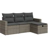 vidaXL 4-tlg. Garten-Sofagarnitur mit Kissen Grau Poly Rattan