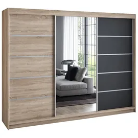 A&J MöbelLand Schiebetürenschrank VILUNO 1 200 x 215 x 59,5 cm Weiß/Schwarz