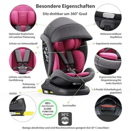 XOMAX 946i Kindersitz drehbar 360° mit ISOFIX, Liegefunktion I mitwachsend I 0-36 kg, 0-12 Jahre, Gruppe 0/1/2/3 I 5-Punkt-Gurt und 3-Punkt-Gurt I Bezug abnehmbar, waschbar I ECE R129