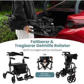 Costway Rollator Faltbar und leicht mit Sitz 6-fach höhenverstellbar Schwarz