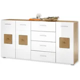 Stella Trading Sideboard Georgia Eiche Artisan Nachbildung weiß Hochglanz Hirnholz Optik B/H/T: ca. 180x92x38 cm - Eiche, weiß