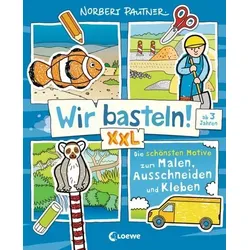 LOEWE VERLAG 978-3-7432-1562-7 Wir basteln! XXL - Die schönsten Motive zum Malen, Ausschneiden und Kleben (blau)