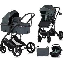 Chipolino Kinderwagen 3 in 1 Amore Babyschale Adapter Wickeltasche Fußabdeckung tuerkis