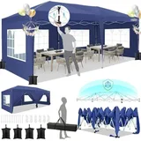 COBIZI Pavillon 3x6m, Faltpavillon 3x6 Wasserdicht Stabil mit 6 Seitenteilen, Zentralverriegelungsstruktu, Pop Up Pavillon Partyzelt Gartenpavillon für Party, Festival, Hochzeit, Anti-UV, Navy blau