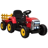 Homcom Elektro Kindertraktor mit Anhänger und Licht rot 136,5L x 50B x 52,5H cm