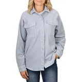 denimfy Hemd Damen Oversized Langarm DFSophia Cordhemd Hemdjacke Hemdbluse Freizeithemd Taschen Knöpfe Einfarbig Blau M, Größe:M, Farben:Vintage Jeans Blue - M