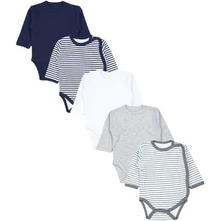 TupTam Baby Body Langarm Wickelbody im 5er Pack aus Baumwolle für Mädchen und Jungen, Farbe: Streifenmix Blau Grau, Größe: 50 - 50