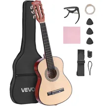 Vevor Konzertgitarre, 780 mm, Klassikgitarren-Starter-Set für Anfänger, mit Nylonsaiten, Gigbag, Gurt, Stimmgerät, zusätzlichen Saiten, Plektren, Kapodaster, Linde, für Einsteiger, Natur