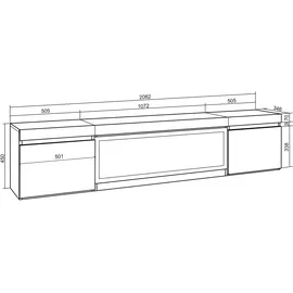 SKRAUT HOME Lowboard 208x35x45 cm Eiche/Schwarz Melamin