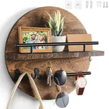 Dxiunove Schlüsselboard Vintage Holz mit Ablage Schlüsselbrett Rund Schlüsselhalter für Zuhause Dekorative Wandmontage Schlüsselbrett mit Vintage Charme(Braun)