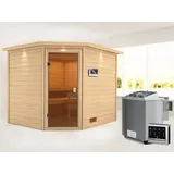 Karibu Sauna Lotta mit 9 kW Bioofen ext. Strg und Dachkranz 38 mm