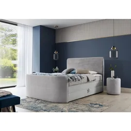 Fun Möbel Boxspringbett Schlafzimmerbett BODY 120x200cm in Stoff Hellgrau inkl. Bettkasten