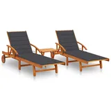 vidaXL 2X Akazienholz Massiv Sonnenliege mit Tisch Auflagen Gartenliege Holzliege Liege Gartenmöbel Relaxliege Strandliege Saunaliege Freizeitliege
