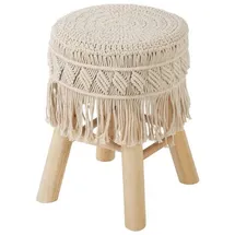 Atmosphera Créateur d'intérieur Atmosphera - Hocker - Makramee und Holz - beige