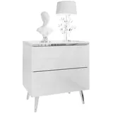 lookway Nachttisch Weiß Hochglanz, Holzwerkstoff, 50x53x37 cm, Schlafzimmer, Nachttische