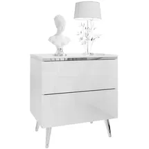 lookway Nachttisch Weiß Hochglanz, Holzwerkstoff, 50x53x37 cm, Schlafzimmer, Nachttische