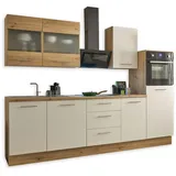 BASIC by Balculina Capri Moderne Küchenzeile ohne Elektrogeräte in Weiß, Artisan Eiche Optik FSC-Zertifiziert - Geräumige Einbauküche mit viel Stauraum - 280 cm (B/H/T)