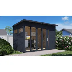 Gartenhaus BERTILO "Pentus 3 Office, in verschiedenen Farben", grau (anthrazit), Fußboden im Gartenhaus, ohne Dacheindeckung, Holzwerkstoff, Gartenhäuser