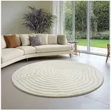 The CarPET Everest - Moderner Kurzflor Teppich Hoch-Tief-Struktur, 3D-Effekt, weiche Oberfläche und hohe Flordichte, ideal für Wohnzimmer & Schlafzimmer, Creme, 200 cm Rund