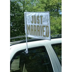 Romantische Just Married Auto Flagge Weiß-Gold