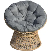 home24 Papasansessel, runder Gartensessel drehbar mit Kissen, Rattansessel, Rattan-Optik aus Polyrattan & Polyester, mit Stahlgestell, Korbsessel, Wetterfest & pflegeleicht, Grau/Braun