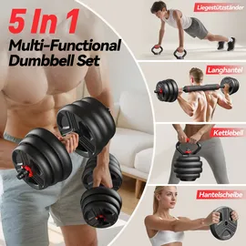 FEIERDUN Verstellbares Hantelset 9,1-20,4 kg Kettlebell schwarz