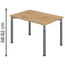 hjh OFFICE PRO Hammerbacher Schreibtisch Y-Serie asteiche/graphit, höhenverstellbar, 120 x 68-82 x 80cm