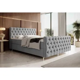 yourhouse24 Boxspringbett Chester Plus (Bonell-Matratze und Topperr), mit zwei Bettkästen (Farbe: Monolith 84, Größe: 160x200 cm) - Hellgrau