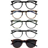 OPULIZE Met 5er-Pack Lesebrille Mit Sonne Leser Runden Schwarz Braun Grün Grau Herren Damen RRRRS60-12672 +1,00