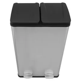 MonsterShop Doppel Tretmülleimer 60 l Silber