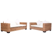 vidaXL 2-tlg. Gartensofas mit Polster Natürliches Rattan